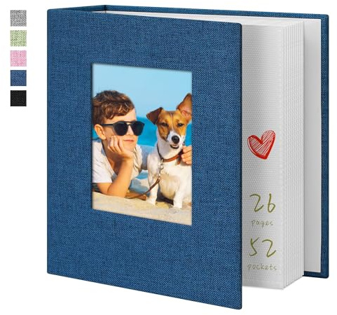 Yopih Photo Album 4x6 52 Pockets Photo Albums with Linen Cover Picture Albums for Family, Wedding, Baby, Photo Book Holds Vertical Pictures Blue