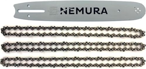 Guida Nemura da 50 cm e set di 3 catene per motoseghe - 72 trasmissioni a catena - Passo 3/8 - Calibro 0.58 (1,5 mm) - Ricambi di qualità professionale per utensili - Marca francese