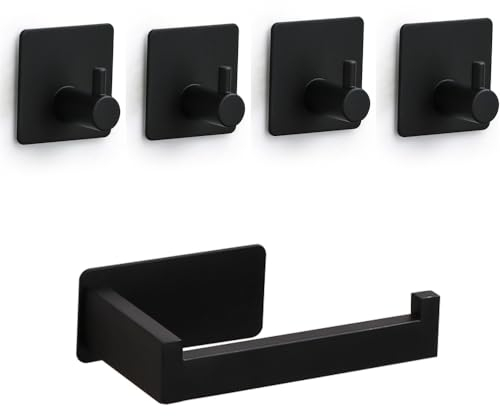 Toilettenpapierhalter Ohne Bohren Selbstklebender Klopapierhalter Edelstahl Wc Halter Rollenhalter Mit 4 Klebehaken Handtuchhaken Toilettenpapierrollenhalter Papierhalterrahmen Für Badezimmer Schwarz