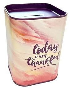 Spardose für Kinder in lebendigen Farben. Originelle Spardose aus Dose mit Deckel, günstige Spardose, die auch als Bleistiftdose verwendet werden kann. (Today I Am Thankful)