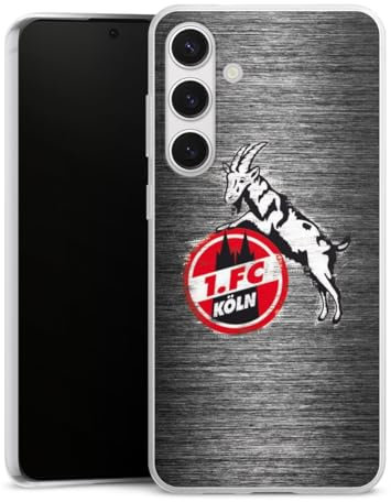 Slim Case extra dünn kompatibel mit Samsung Galaxy S24 + Silikon Handyhülle transparent Hülle 1. FC Köln Metallic Look Offizielles Lizenzprodukt