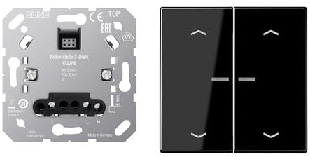 Jung Home Jalousietaster-Set mit 1723NE Nebenstelle 3-Draht + BTLS17102BFSW Taster 2-fach mit Pfeilsymbolen Schwarz Serie LS