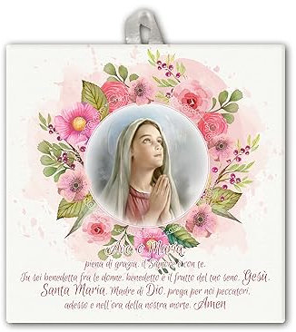 Fratelli Bonella | Keramikfliese mit Maria und der Ave Maria in Geschenkbox 10 x 10 cm | Made in Italy