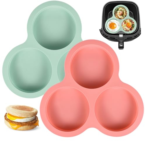 Egg Mould for Air Fryer, 2Pcs Reusable Silicone Air Fryer Egg Pan Non Stick Air Fryer Silicone Moulds with 3 Cavities Waffle Maker Pan for Air Fryer Baking Accessories