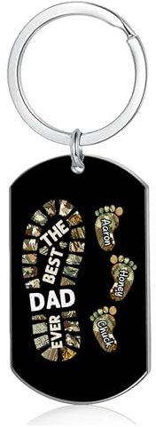 Amsgedhie Edelstahl-Schlüsselanhänger Hundemarke, Name personalisierte Fußabdruck Schlüsselanhänger, Familie Schlüsselanhänger, Vatertag/Geburtstag Gedenkschmuck Geschenk (Name 4, Schwarz)