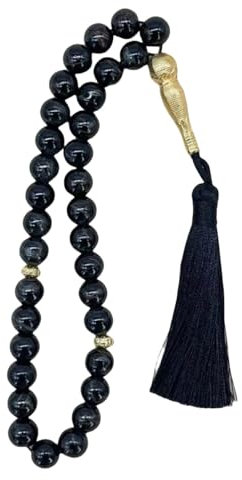 Besot Asbih Islamische Gebetsperlen, Tasbeeh, Sibha, Muslimische Mala, Misbaha, Tesbih, Dhikr-Perlen, Zikr-Perlen, Sorgenperlen, Gebetszähler, arabische Quasten-Armband, 33 StückGlas (Big Black)