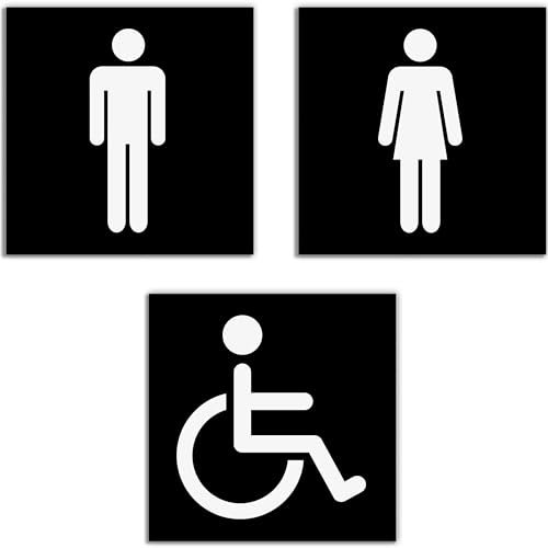 Stileitaliano Targhetta bagno Donne Uomini Disabili adesiva Targa Porta Toilette WC adesivo donna uomo targhette metallo targhe 3 pezzi (Nero)