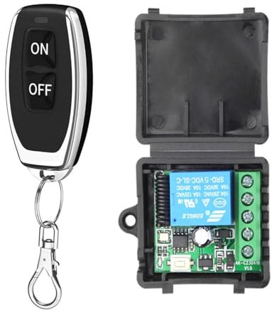 Gebildet 433 MHz Universal-Fernbedienungsschalter, kabellos,DC 5–30 V, 1 Kanal,Relais-Empfängermodul, HF-Sender,Momentan-Kippriegel für Tor,Tür offen,LED,Pumpe,Auto (Sender 2Tasten+1Empfänger 1Kanal)