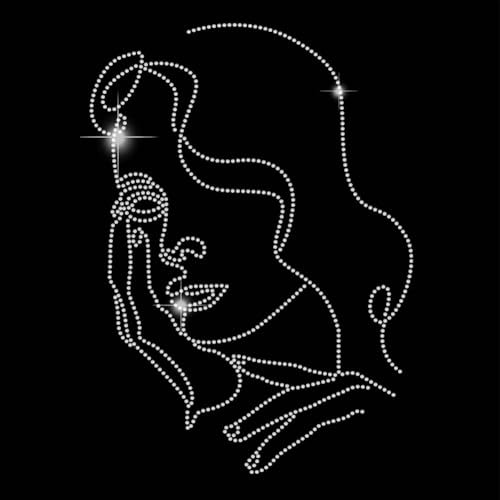 SUPERDANT Frauengesicht Strass Hotfix Zum Aufbügeln Linear Frau Bügelbild Strass Zum Aufbügeln Diamant Vorlage Stras Transfer Aufbügel DIY Designs Für T Shirts Hoodie Tasche Mantel