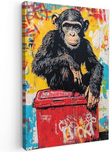 MuchoWow© Wandbilder Groß 80x120 cm XXL Schlafzimmer Home Deko Wohnung Bild Wohnzimmer Fotoleinwand Wand Bilder Leinwand Wall Decor Graffiti - Affe - Straßenkunst - Tiere