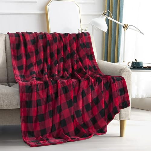 Elegant Comfort Velvet Touch Ultra Plüsch Weihnachten Urlaub Büffel Plaid Fleece Überwurf/Decke, 127 x 152,4 cm, Büffel-Burgunderrot