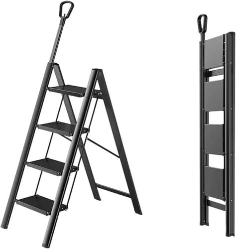 ZQDUFEA Leichte Trittleiter aus Aluminiumlegierung, zusammenklappbarer Tritthocker mit rutschfestem, breitem Pedal und einziehbarem Handlauf, Pflanzenständer
