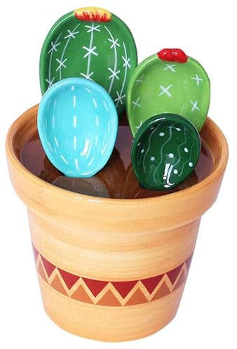 Cactus Measuring Spoon Set in Pot Organiser, 4-Piece Pot Cactus Measuring Spoon Set, Cup Measuring Cup Set, Cute Small Cactus Spoons and Cups, Measuring Spoon Set for Salt, Sugar, Dishwasher Safe