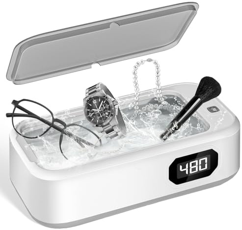 Ultrasonic Jewelry Ring Cleaner,49Khz,24oz(705ml),48W Ultrasonic Cleaning Machine for Dentures, Fixers, Jewelry, Rings, Watch Bands