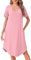 Wikoan Chemise de Nuit Femme Manches Courtes Chemise de Nuit Ete Vêtements de Nuit en Col U Robe de Nuit Longue Ample Confort Nuisette avec Poches Rose XL