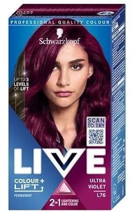 Schwarzkopf LIVE Colour + Lift Ultra Violet Permanent Hair Dye L76, Pack of 2