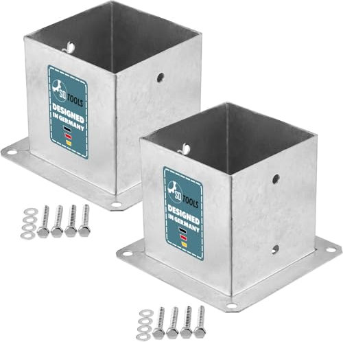 SOTOOLS 2 x Bodenhülse für 140 x 140 mm Vierkantpfosten feuerverzinkt Pfosten Bodenhülse Zaunträger Hülse Bodenplatte Pfostenträger aufschrauben Anker