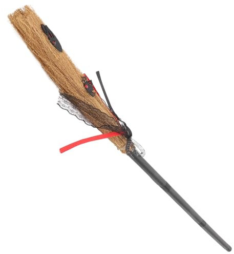 Cabilock Escoba de bruja mágica halloween hallowen bruja palo de escoba disfraz de brujo taza de pan de jengibre escoba escoba accesorios de bruja escoba voladora de bruja el plastico Black