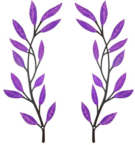 Metal Tree Leaf Wall Decor 2 PCS Rustic Vine Branch Leaf Wall Art for Living Room Bedroom Bathroom Decorations - Purple