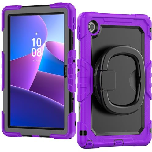 Funda para tableta Funda de silicona compatible con Lenovo Tab 10.1 (TB-311XU) / K10C TB311FU 2025 con protector de pantalla, resistente y de cuerpo completo con asa giratoria. Inicio de la tableta(Pu