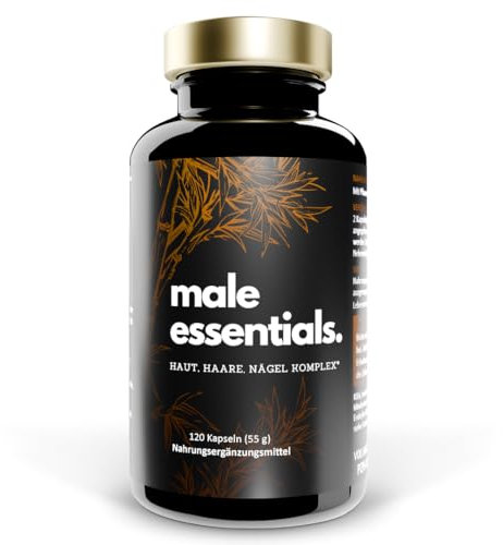 male essentials. | Haut-Haare-Nägel Komplex für den Mann | 120 Kapseln mit hochdosiertem Bambus Extrakt: Silicium in Form von Kieselsäure | 5000µg Biotin plus 100% Komplettversorgung Zink u. Selen