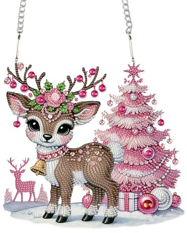DCIDBEI Weihnachten Diamant Kunst 24x22cm Diamant Kunst Weihnachten Türkranz Diamond Painting Erwachsene Anhänger Pendant DIY Handwerk für Fenstertür Haus Wand Weihnachtshirsch und Weihnachtsbaum