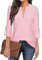 Gemulate Loose Long Sleeve Tops for Women Plus Size V Neck Blouse Womens Tunics Tops for Leggings Fashion Ladies 3 Quarter Sleeves T Shirt Pink L