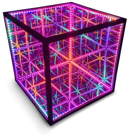 The Hyperspace Lighting Company HyperCube Infinity Cube LED Light - 15-Inch Sound Reactive Table Desktop Lamp - Cool & Creative RGB Multicolor Decorative Mirror Art Desk Night Light