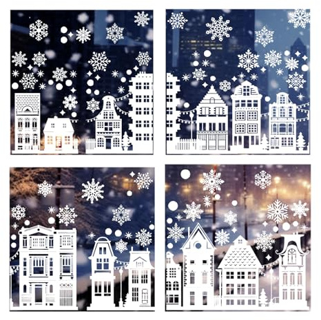 KLINNA 9 Stk Fensterbilder Weihnachten Selbstklebend, Weiß Fensterdeko für Winter Fenster, Wiederverwendbar PVC Weihnachtsdeko Sticker, Statisch Haftend ohne Kleber, Doppelseitige Motive