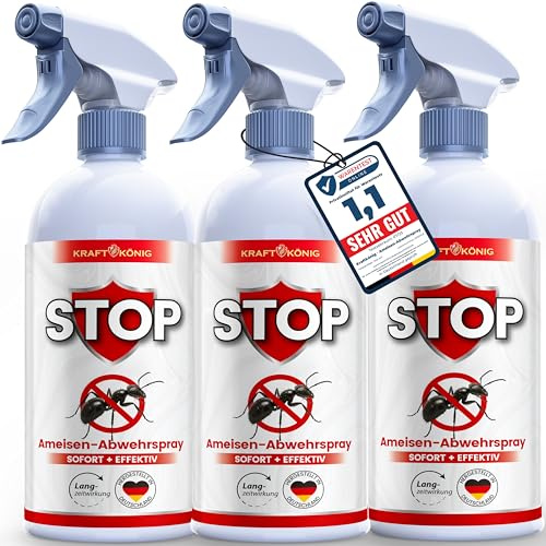 KRAFTKÖNIG PREMIUM Ameisenspray - Sofort + Effektiv Formel - 3x 500ML Ameisen Spray - Alternative zu Ameisengift und Ameisenköderdose - Besser als Jede Ameisenfalle