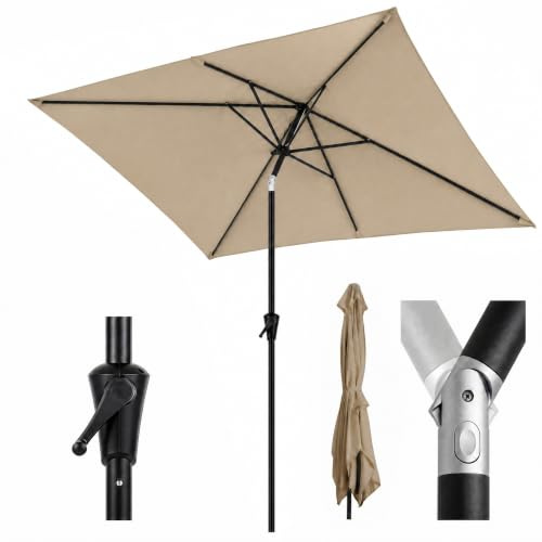 Sekey Aluminum Rechteckiger Sonnenschirm 200x300 cm mit Kurbel und Knicker