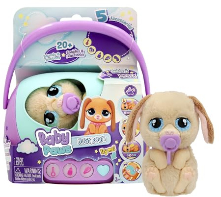 Baby Paws JUST Born Puppy INTERAKTIVE Haustiere Haustiere mit Einer elektronischen Transportbox mit vielen Funktionen Ab 3 Jahren