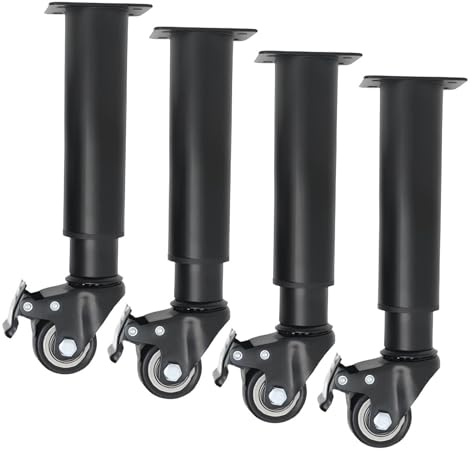 WATAOW 4 Stück Metall Möbelfüße mit Rollen | Höhenverstellbare Tischbeine | Schwerlast Ersatzfüße DIY-Tischgestell | Für Sofa Couchtisch Bett Schrank Schreibtisch(Schwarz,46-80cm)