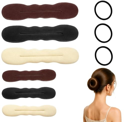 9er Set Magic Dutt Maker Schwamm - Flexibles Duttkissen (3 Groß & 3 Klein) inkl. 3 Haargummis - Donut Hair Bun Maker & Dutt Hilfe für extra Volumen - Haarknoten Styling für Damen