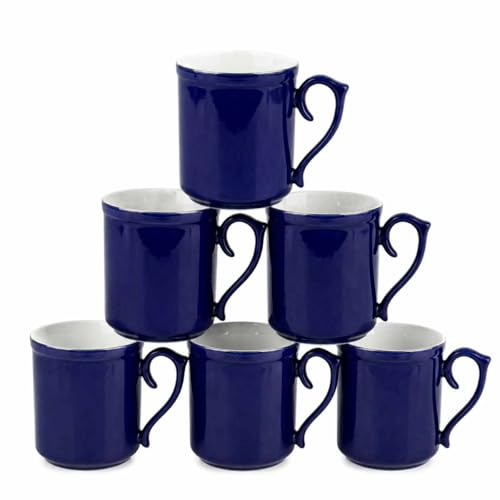 superyes Large Bone China Coffee Mug Set, Royal Blue Glaze, 16 oz, Lightweight Jumbo Thin Wall Tea Cup, Porcelain Soup Mug with Ornate Handle, 6 Pack