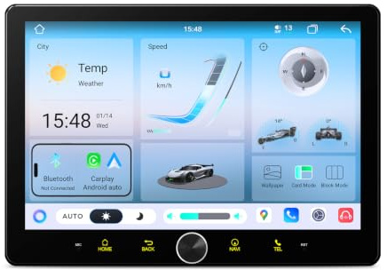 XTRONS 10.1 Doppel DIN Android Autoradio mit Wireless CarPlay Android Auto | 8 + 128GB Autoradio Unterstützt Tag & Nacht UI 3 Fach Verstellbarer Schwebender Bildschirm Lenkradsteuerung DSP 4G LTE GPS
