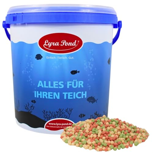 Lyra Pond® 10 L (1,09 kg) Pond Colour Mix Light Fisch-/Teichfutter + Eimer | Leichtes, mehrfarbiges Fischfutter mit Spirulina - Gut verdaulich - Kräftigt die Farben des Fisches - Artgerechtes Futter