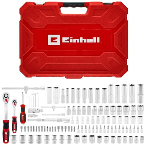 Einhell 110-tlg. Stecknuss- und Ratschen-Set | Steckschlüssel-Satz | Umschaltknarren | Bit-Sortiment | Schraubendrehergriff | Stiftschlüssel | inkl. Koffer