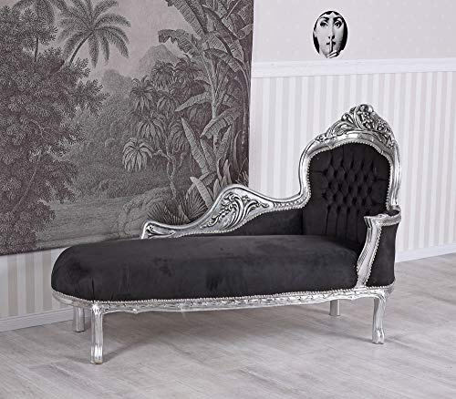 Gigantische Recamiere Chaiselongue Kanapee Rokoko Silber Schwarz Holz 165cm cat590e02 Palazzo Exklusiv
