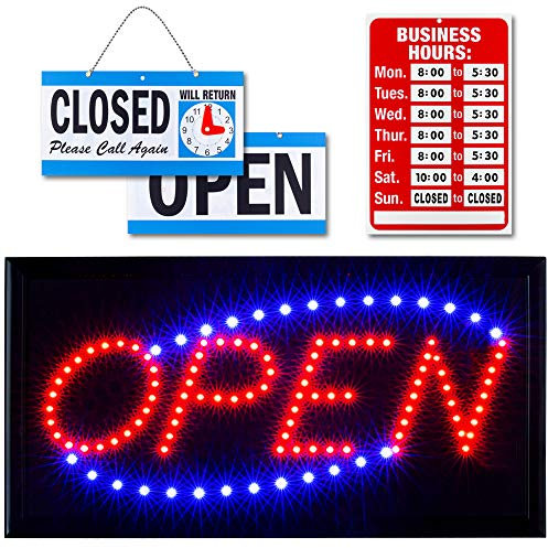 Ultima LED Neon Open Sign for Business: Lighted Sign Open with Flashing Mode – Indoor Electric Light up Sign for Stores (19 x 10 in, Model 2) Includes Business Hours and Open & Closed Signs