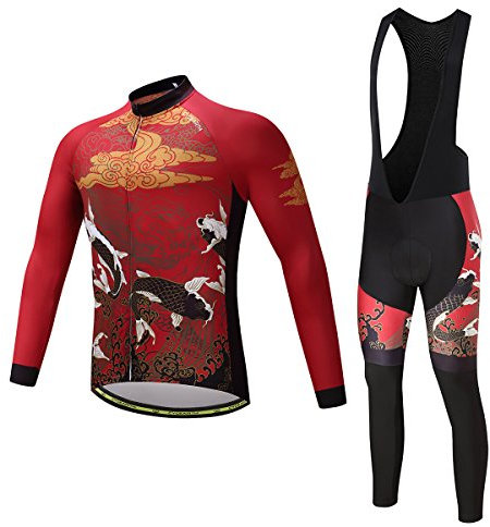 Cycearth Cycling Jersey Long Sleeve Set Men Winter Fleece Thermal Jackets Black Bib Pants Warm Suit (Ce253,Large)