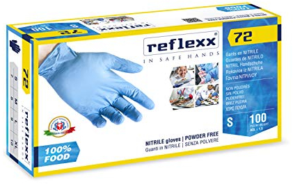 Reflexx R72, Guanti in Nitrile senza Polvere Gr. 3.9, Speciali per Alimenti, 100 Pezzi, Colori assortiti