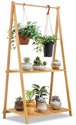 Blumentopfhalter 2 Tier Blumenregale Faltbare Pflanzenregal Bambusständer Hängende Pflanze Blumentöpfe Halter Eckregale Ständer Rack für Outdoor-Balkon 70x43x129CM Blumentreppen