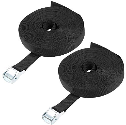 sourcing map Sangle d᾿Arrimage Boucle à Came 12m x 25mm 80kg Chargement Capuchon en Polypropylène pour Transport Marchandises Noir 2Pcs