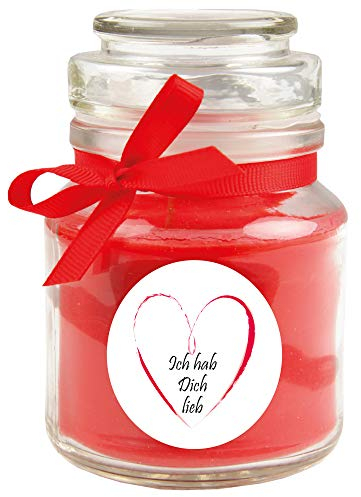 HS Candle Duftkerze im Bonbonglas Herzen, Duft: Rose (Rot), 120g - Brenndauer bis zu 30 Stunden, Kerze aus Glas mit Duft