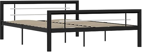 vidaXL Bettgestell Bett Metallbett Schlafzimmerbett Doppelbett Bettrahmen Schlafzimmermöbel Ehebett Lattenrost Schwarz Weiß Metall 120x200cm
