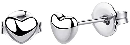 VGACETI Heart Stud Earrings Titanium Earrings, Hypoallergenic for Sensitive Ears Women Men, Premium High Polished (Small Shiny Grey)