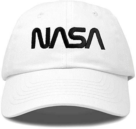 DALIX NASA Hat Baseball Cap Washed Cotton Embroidered Logo Pigment Dyed, Black Worm / White, Einheitsgröße
