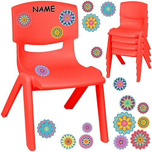 alles-meine.de GmbH Kinderstuhl/Stuhl - Motivwahl - rot + Sticker - Bunte Blumen & Blüten - inkl. Name - Plastik - bis 100 kg belastbar/kippsicher - für INNEN & AUßEN - 0-9..