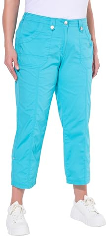 Ulla Popken Damen große Größen Übergrößen Plus Size 7/8-Cargohose, Krempelriegel, Komfortbund tiefes Aqua 50 720673740-50